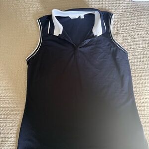 Lady Hagen Navy Sleeveless Polo with White Trim